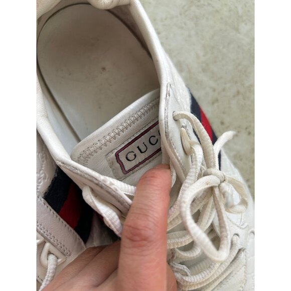 Gucci White Leather Sneakers With Red & Blue Stripes Size 10G - Picture 2 of 13